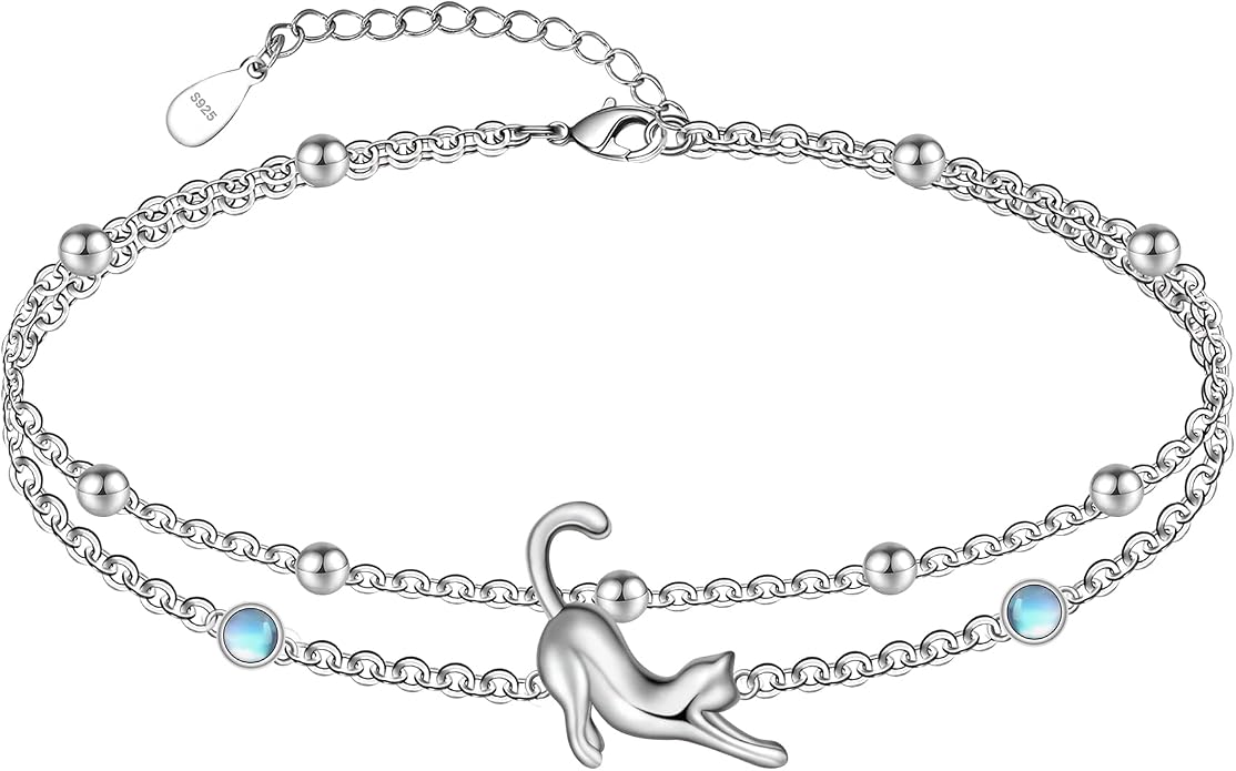 CHIC & ARTSY 925 Sterling Silver Ankle Bracelets for Women, Adjustable Layered Foot Chains with Nature & Symbol Charms, Lightweight Comfort Fit Boho Beach Everyday Jewelry
