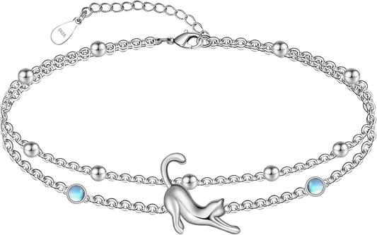 CHIC & ARTSY 925 Sterling Silver Ankle Bracelets for Women, Adjustable Layered Foot Chains with Nature & Symbol Charms, Lightweight Comfort Fit Boho Beach Everyday Jewelry