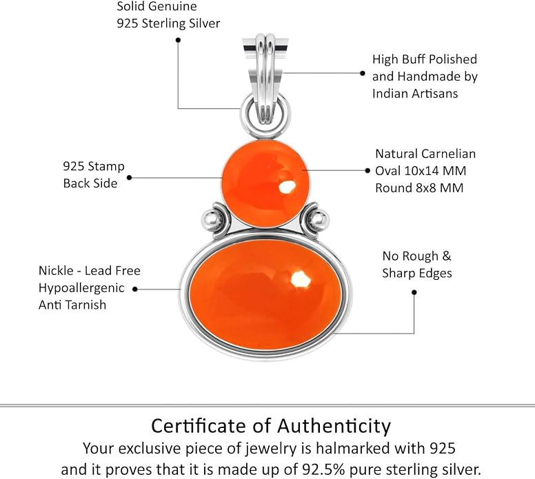 Handmade Genuine 925 Sterling Silver Pendant Necklace Natural Gemstone Crystal, Lapis, Onyx, Amber Oval Round Boho Jewelry For Women