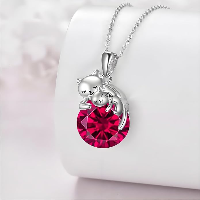 Cat Necklace Sterling Silver Cat Zircon Pendant Gothic Jewelry for Women Animal Lovers Gifts
