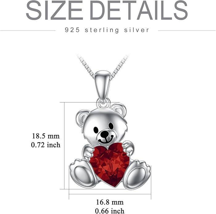 PELOVNY Teddy Bear Necklace for Women 925 Sterling Silver Bear/Highland Cow/Fox/Cat/Axolotl Birthstone Necklace Christmas Birthday Jewelry Gifts for Mom Daughter Wife Sister