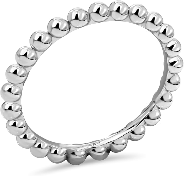 DEVATA Gold or Rhodium Plated Sterling Silver 925 – Eternity, Band Ring for Women – Heart, Knot, Clover, Infinity, Mariner, Cable, Curb, Cuban, Figaro, Daisy, Rope, Ribbed, Dome