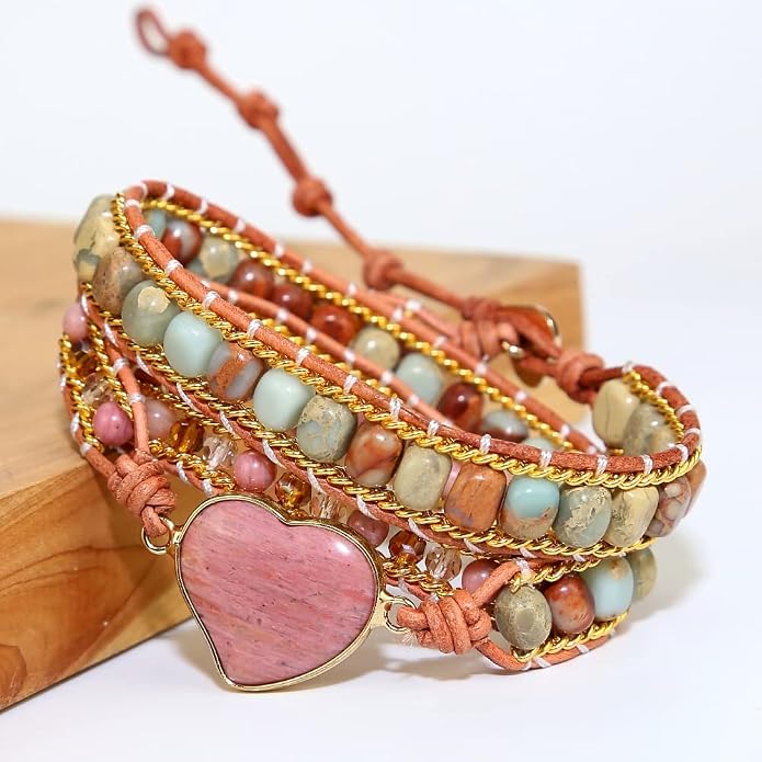 Women Wrap Bracelet Boho Natural Jasper Crystal Stone Beads Strand Bracelets