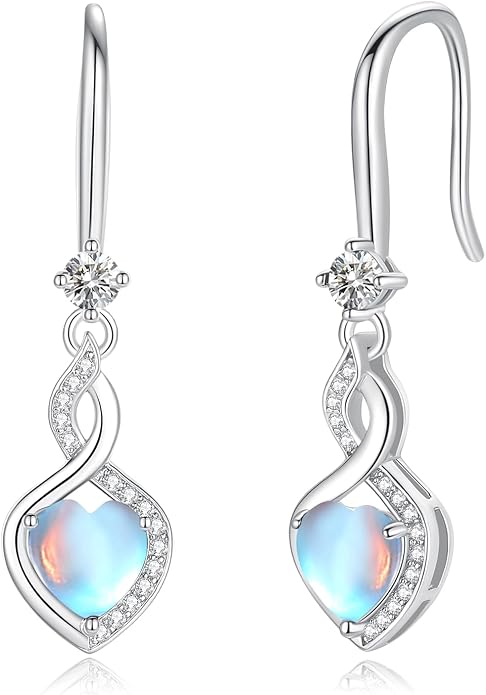FANCIME Heart Infinity Dangle Drop Earrings 925 Sterling Silver Heart Gemstone Birthstone Earring