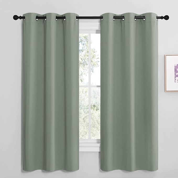 NICETOWN Sage Green Room Darkening Curtains for Kitchen, Window Treatment Thermal Insulated Solid Grommet Room Darkening Curtains/Drapes for Bedroom (Set of 2, 42 inches Wide by 68 inches Long)