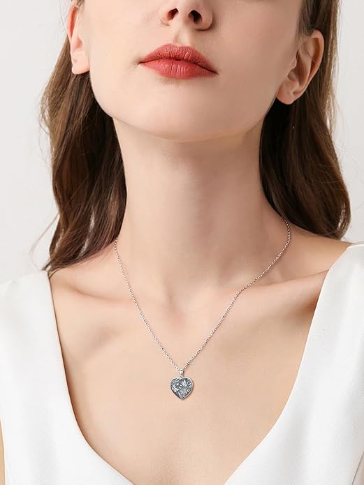Locket Pendant Necklace for Women, 925 Sterling Silver Dainty Photo Necklace, Christmas Valentine's Day Mother's Day Memorial Jewelry Gifts (With Gift box)