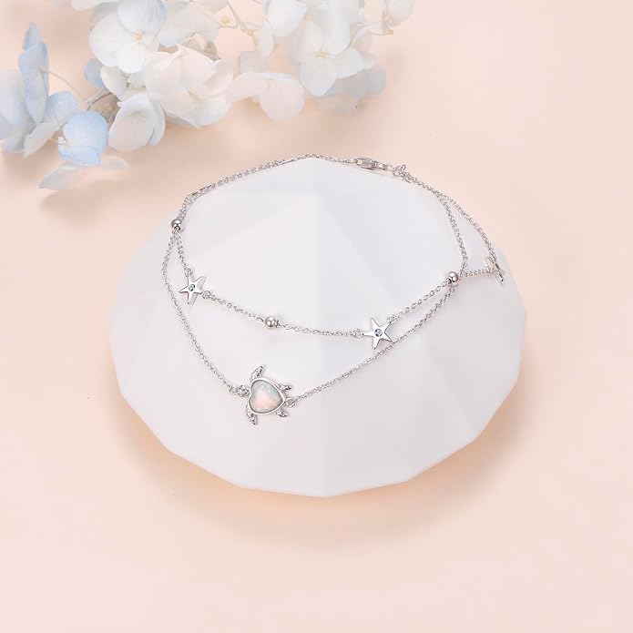 Anklets for Women 925 Sterling Silver Blue Evil Eye Infinity Butterfly Adjustable Multilayer Layered Summer Beach Ankle Bracelet Foot Chain Jewelry for Women