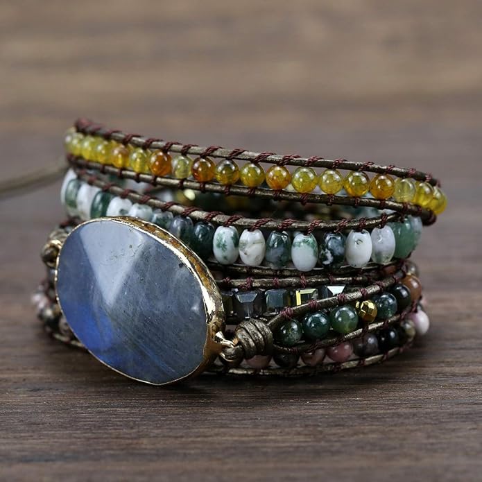 Boho Wrap Bracelet for Women, Handmade Natural Imperial Jasper Multi-Layer Stone Beaded Bracelet, Bohemian Healing Crystal Stone Jewelry Gifts
