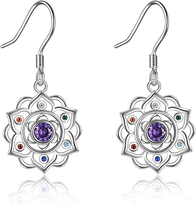 Lotus Earrings Sterling Silver Lotus Flower Dangle Drop Earrings Yoga Jewelry Gifts for Women