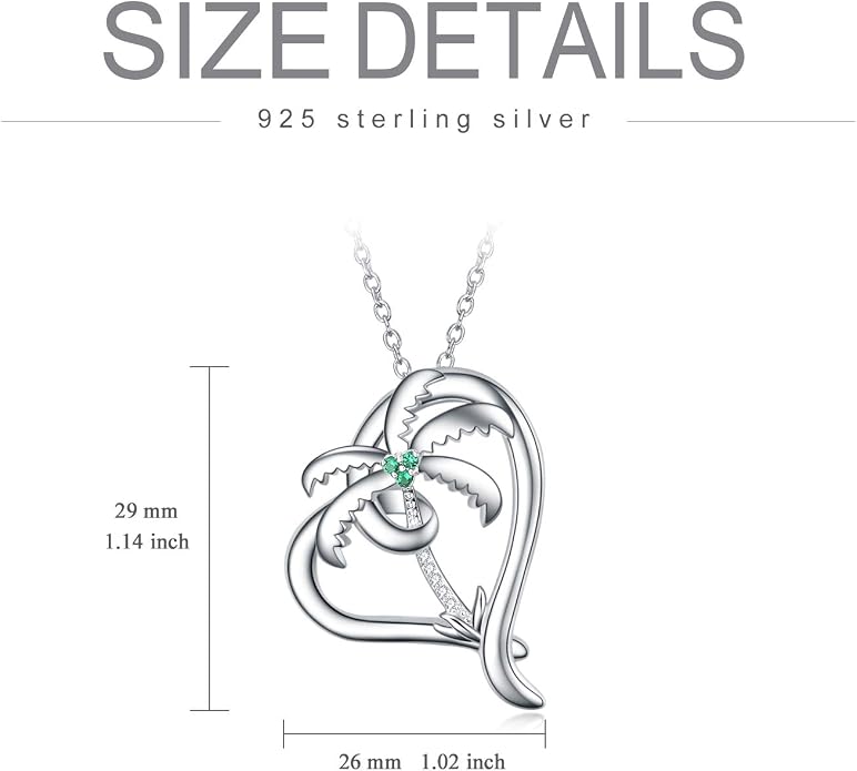 SOULMEET Palm Tree Jewelry Necklace for Women Sterling Silver Simulated Opal Necklace for Her