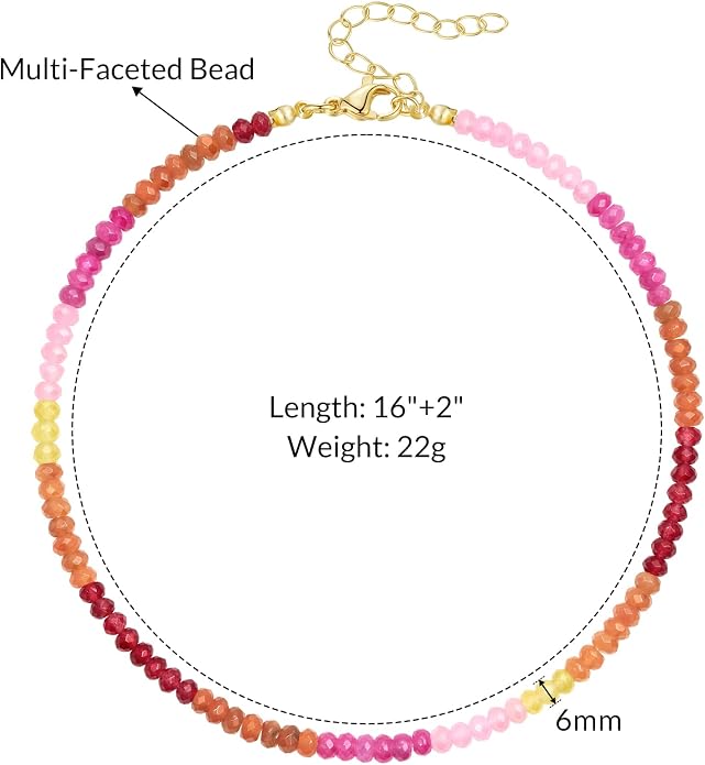 KELORIS PATH Beaded Necklace for Women, Colorful Gemstone Boho Bead Choker for Beach, Trendy Summer Natural Stone Jewelry Gifts