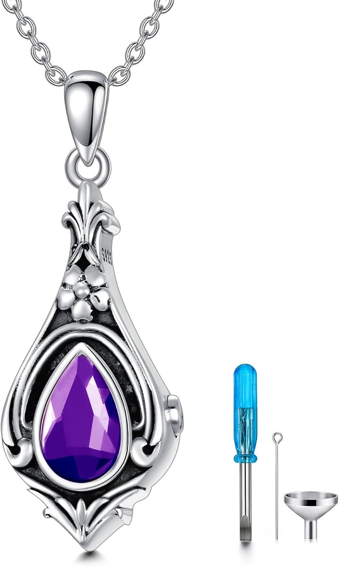 Seiyang Urn Necklace for Ashes 925 Sterling Silver with Birthstone Cremation Jewelry Keepsake Ashes Pendant Necklace Memorial Jewelry for Women Loved One