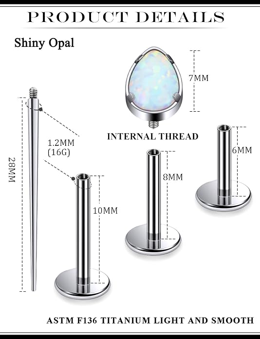 16G Astm F136 Titanium Internal Thread Flat Back Earrings Nose Studs Tragus Forward Helix Conch Cartilage Lobe Earrings Stud Medusa Labret Monroe Lip Ring Piercing Jewelry For Women Men