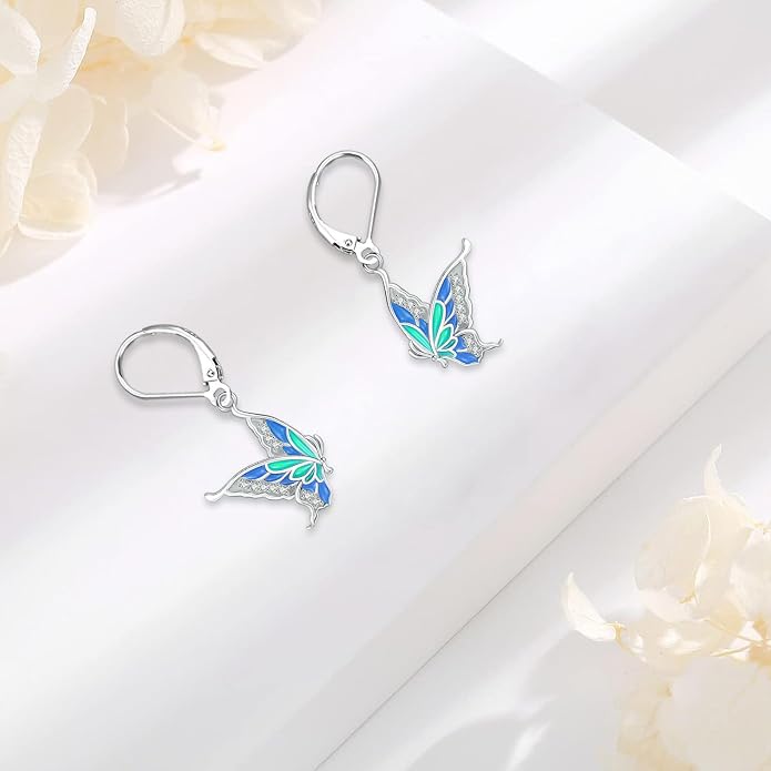 Black Cat/Turtle/Moonstone//Turquoise/Flower/Tree of Life Earrings Sterling Silver Cute Animal Leverback Dangle Earrings Jewelry Gifts