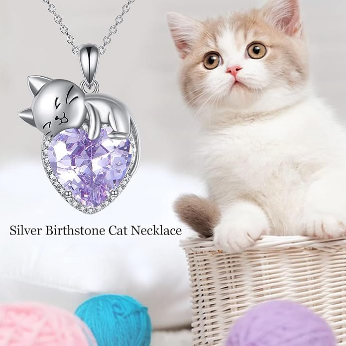 Cat Necklace Sterling Silver Cat Zircon Pendant Gothic Jewelry for Women Animal Lovers Gifts