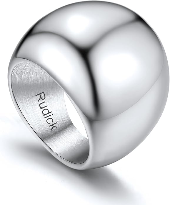 GOLDCHIC JEWELRY Chunky Dome Ring for Women, Stainless Steel Bold Stacking Croissant Statement Ring For Men (Size 7-12, Custom)