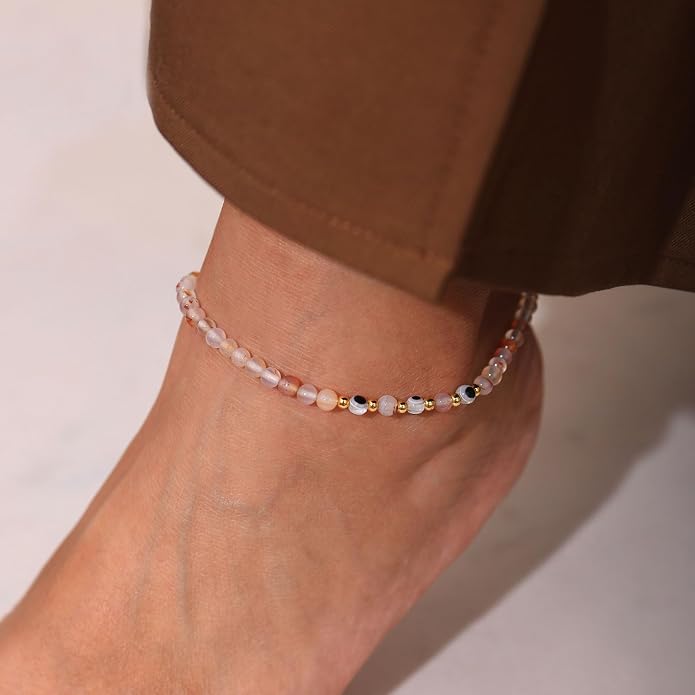 Evil Eye Ankle Bracelets for Women Beads Anklets Beach Accessiory Gemstone Healing Crystal Adjustable