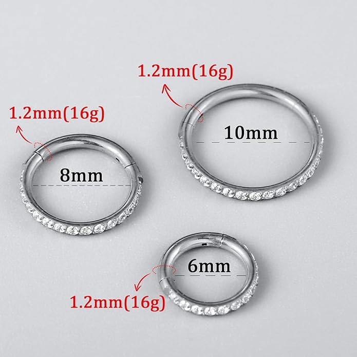 Casvort 5/10 PCS 16G Seamless Septum Nose Piercing Rings Zirconia Segment Tragus Hoop Rings 316 Stainless Steel Helix Ring Stack Clickers Ear Plugs Hangers Women Body Jewelry