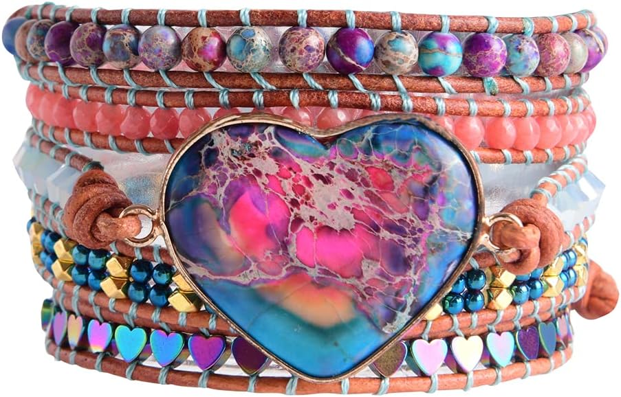 YGLINE Natural Stone Bracelet 3 Wraps Bracelet Handmade Boho Bracelet for Women Bracelet