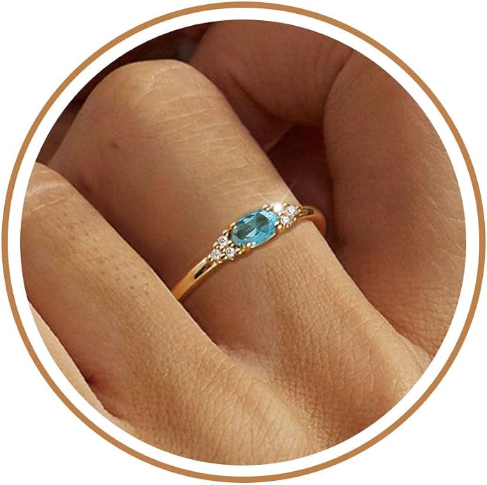 FUNEIA Gold Birthstone Rings for Women Non Tarnish Trendy Stackable Gold Rings that Don't Tarnish Dainty Emerald Green Gemstone Cubic Zirconia Wedding Engagement Ring for her Birthday Gifts Jewelry