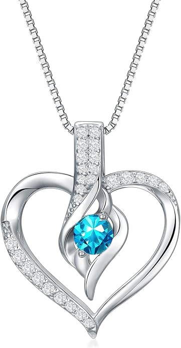 Birthstone Necklace Gifts for Women, 18K Gold-plated Sterling Silver Love Heart Necklace Durable Box Chain Women Jewelry Gifts for Her 20"