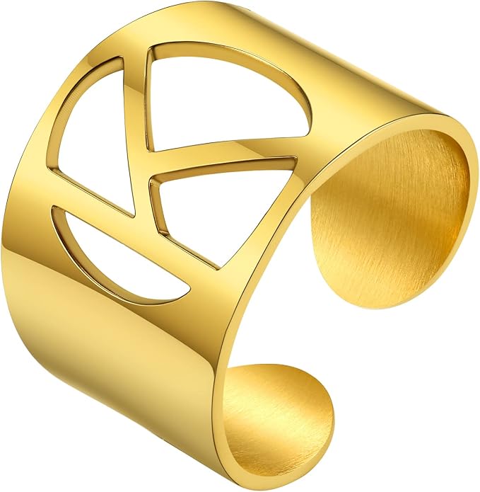 KeyStyle Bold Initial Letter Rings Adjustable, GoldChic Jewelry Women Gold Statement Ring Personalized Engraved Women’s Open Signet Ring for Party (Gold, White Gold, Black)