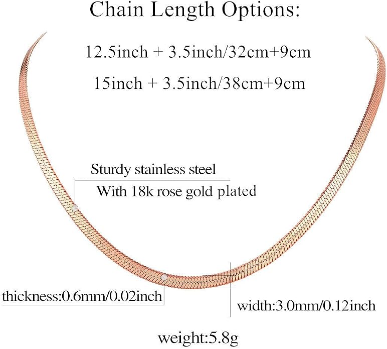 FindChic Black/14K Gold Plated Herringbone Choker Chain Necklace for Women | Waterproof Stainless Steel, Dainty Layering, Flat Snake Chain, Non-Tarnish, Hypoallergenic, Adjustable Extender, Gift Box