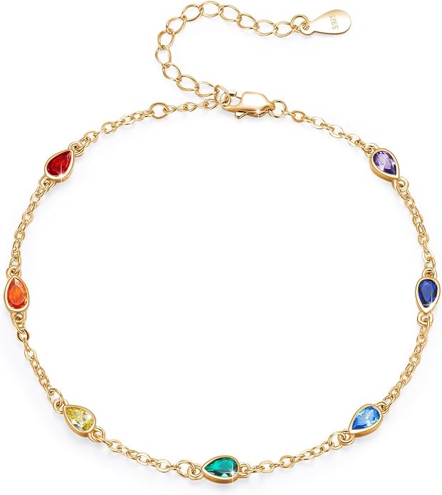 MEDWISE Sterling Silver Chakra Anklet 7 Chakra Beach Anklet Bracelet Link Chain Ankle Bracelet Gift for Women