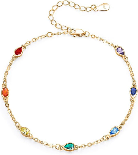MEDWISE Sterling Silver Chakra Anklet 7 Chakra Beach Anklet Bracelet Link Chain Ankle Bracelet Gift for Women