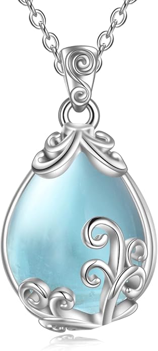 POPLYKE Sterling Silver Gemstone Teardrop Pendant Necklace Crystal Jewelry for Women