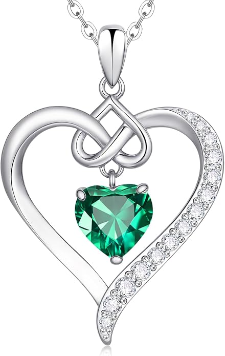 925 Sterling Silver Birthstone Heart Necklace for Women - Infinity Love Pendant with Cubic Zirconia, 12 Colors, Valentine's Day Gift for Her, 12 Months, Birthday Anniversary Christmas Jewelry Gifts