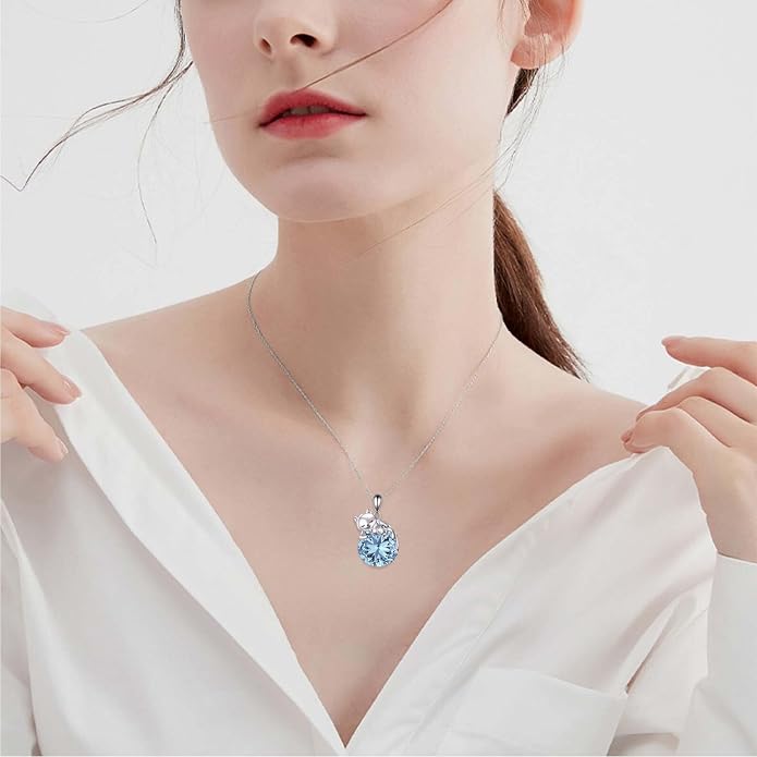 Cat Necklace Sterling Silver Cat Zircon Pendant Gothic Jewelry for Women Animal Lovers Gifts