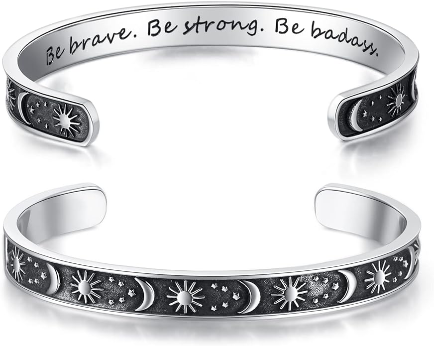 TONY & SANDY Inspirational Bracelets for Women Teen Girls Personalized Gifts for Daughter Granddaughter Mom Sister Friends Stainless Steel Engraved Cuff Birthday Easter Christmas