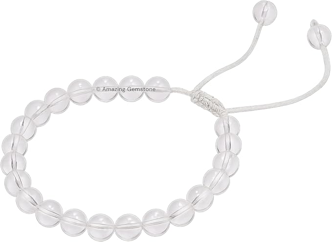 Amazing Gemstone Clear Quartz Bracelet, Gifts for Men & Women - Protection Healing Crystal Bracelet - 8mm Gemstone Beaded Adjustable Bracelet, Pulseras para Hombres Mujer Stocking Stuffers