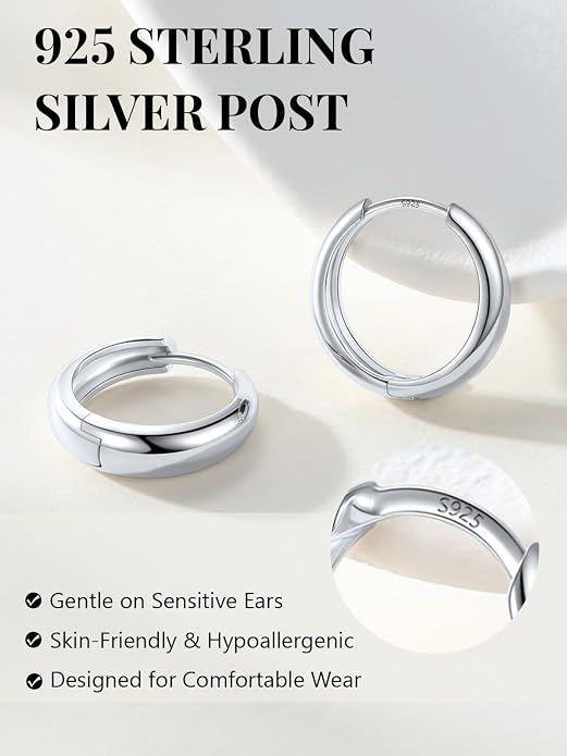 Silvora 14K Gold Plated Chunky Hoop Earrings for Women, Small Thick Huggie Hoops with 925 Sterling Silver Post, Hypoallergenic Lightweight Hoop Earrings, 8/10/12/14mm