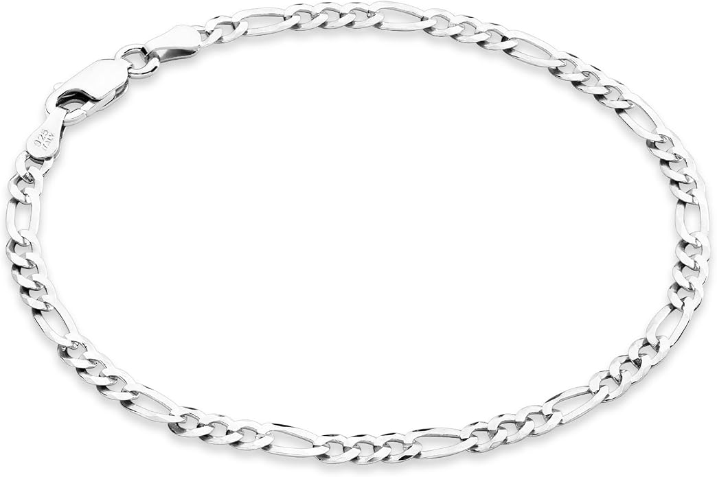Miabella Italian Solid 925 Sterling Silver, 18Kt Gold Plated 3mm Diamond Cut Figaro Chain Bracelet for Women, Made in Italy