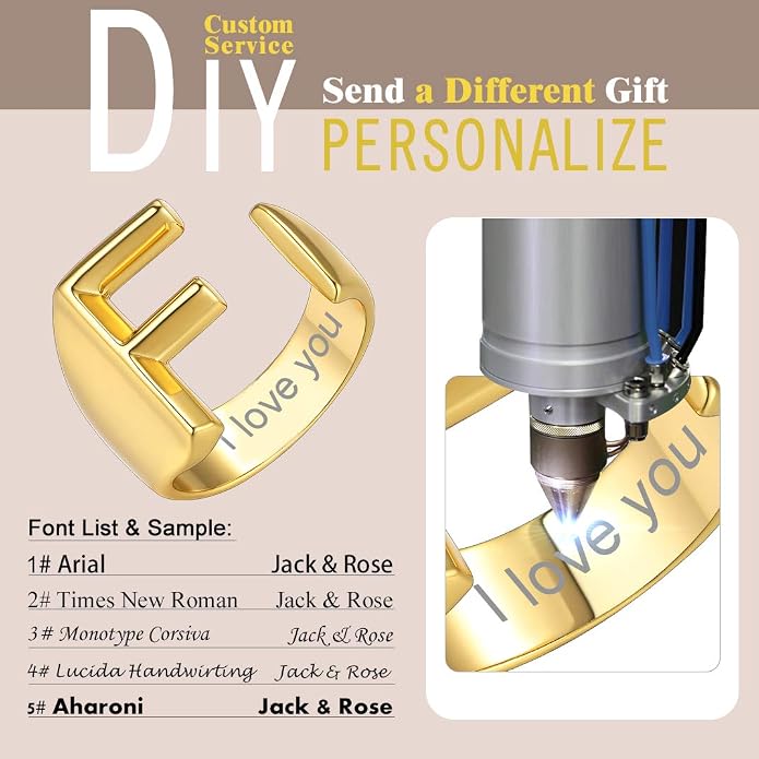 KeyStyle Bold Initial Letter Rings Adjustable, GoldChic Jewelry Women Gold Statement Ring Personalized Engraved Women’s Open Signet Ring for Party (Gold, White Gold, Black)