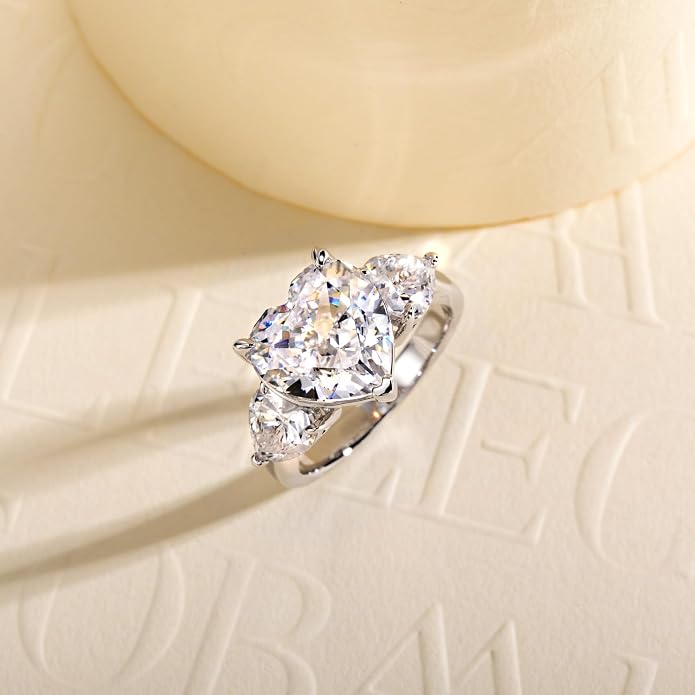 3ct-7ct Cubic Zirconia 3 Stones Engagement Rings 5A Grade Simulated Diamond Cushion Cut/Emerald Cut/Asscher Cut/Heart Cut CZ Anniversary Promise Wedding Rings for Women