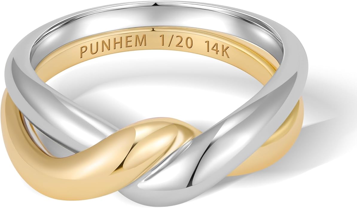 Gold Cross Statement Rings for Women 14K Gold Silver Tone Non Tarnish Cute Band High Polished Smooth Comfort Fit Size 5-10