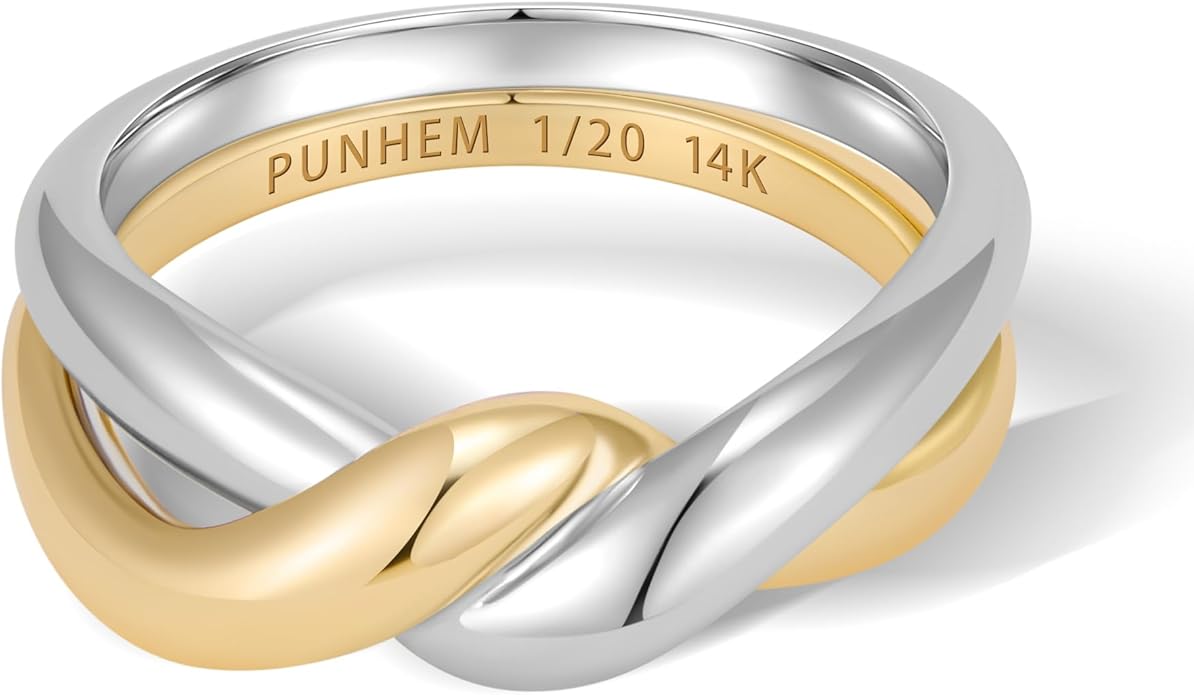 Gold Cross Statement Rings for Women 14K Gold Silver Tone Non Tarnish Cute Band High Polished Smooth Comfort Fit Size 5-10