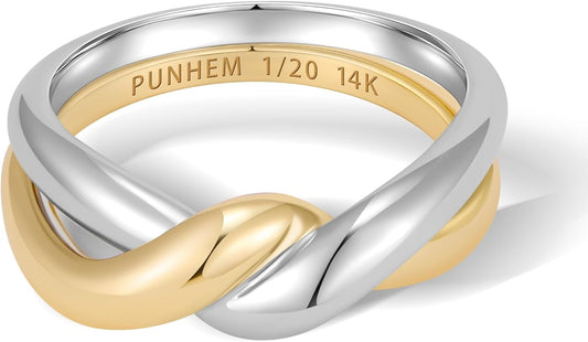 Gold Cross Statement Rings for Women 14K Gold Silver Tone Non Tarnish Cute Band High Polished Smooth Comfort Fit Size 5-10