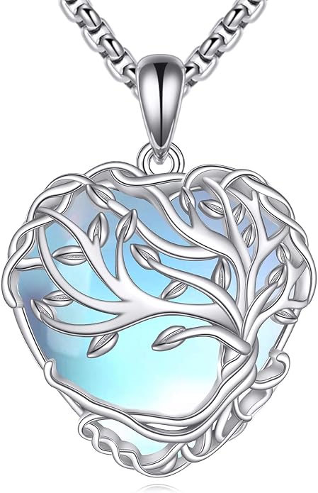 POPLYKE Tree of Life Necklace for Women Sterling Silver Celtic Knot Family Tree With Blue/Purple/Volcano Crystal Irish Gifts for Mom Wife Birthday Christmas