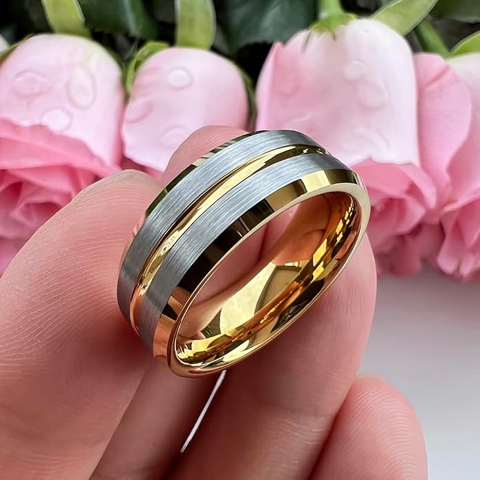 TUTISS 6mm 8mm Silver/Black/Blue/Gunmetal/Gold/Rose Gold Tungsten Rings for Men Women Fashion Engagement Wedding Bands Matte Finish Beveled Edges Comfort Fit