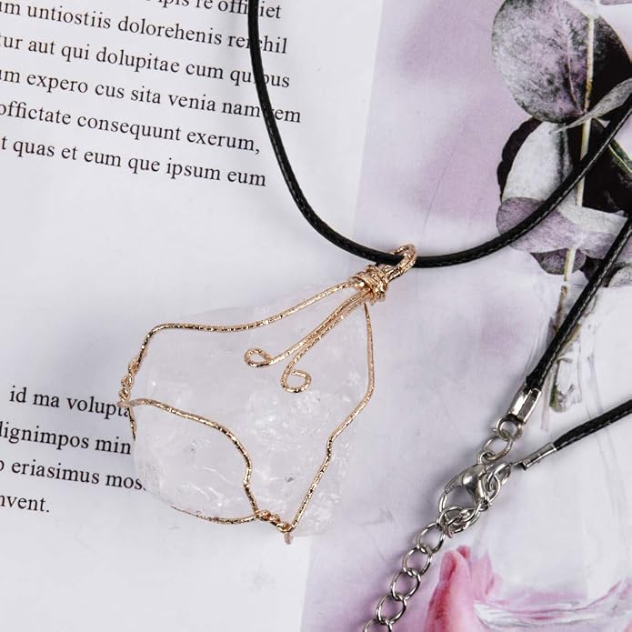 YGLINE Natural Raw Stone Healing Crystal Necklace Wire Wrapped Pendant for Womens Ladies