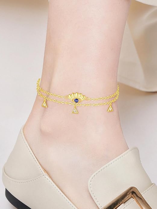 Palpitate Evil Eye Anklet for Women Protection Ankle Bracelets Layered Bead Chain Evil Eye Jewelry Christmas Gifts for Women Adjustable