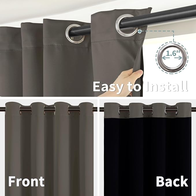 BGment Grey Blackout Curtains for Bedroom - Black Out Curtains 63 Inch Long Thermal Insulated Grommet Total Room Darkening Window Drapes for Living Room, 2 Panels, 42 x 63 Inch