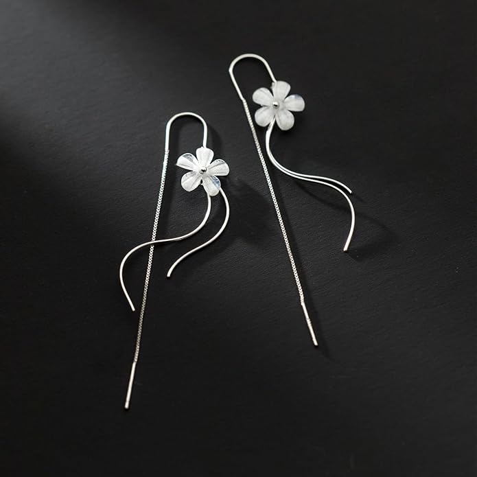 925 Sterling Silver Dainty Hard Wire Threader Dangle Earrings for Women 14k Gold Plated Tassel Threader Pull Through Long Half Hoop Earring Wedding Bridal Birthday Jewelry Gifts