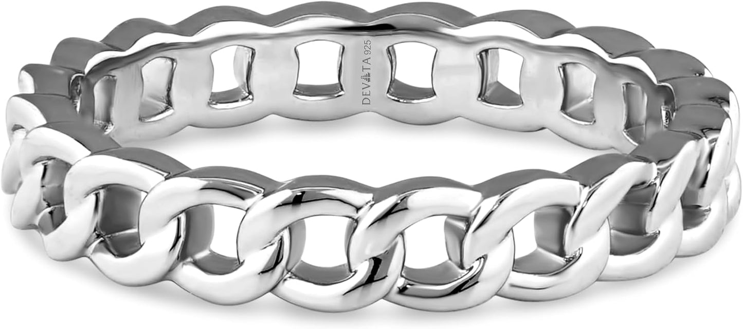 DEVATA Gold or Rhodium Plated Sterling Silver 925 – Eternity, Band Ring for Women – Heart, Knot, Clover, Infinity, Mariner, Cable, Curb, Cuban, Figaro, Daisy, Rope, Ribbed, Dome