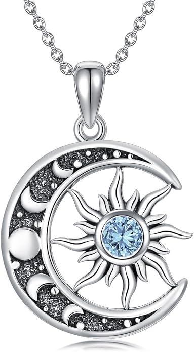 Sun and Moon Necklace 925 Sterling Silver Sun Moon Pendant Gemstone Jewelry Gifts for Women