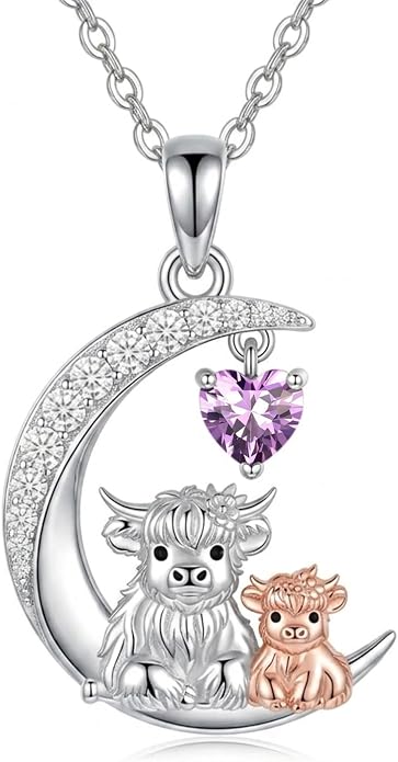 PELOVNY Teddy Bear Necklace for Women 925 Sterling Silver Bear/Highland Cow/Fox/Cat/Axolotl Birthstone Necklace Christmas Birthday Jewelry Gifts for Mom Daughter Wife Sister